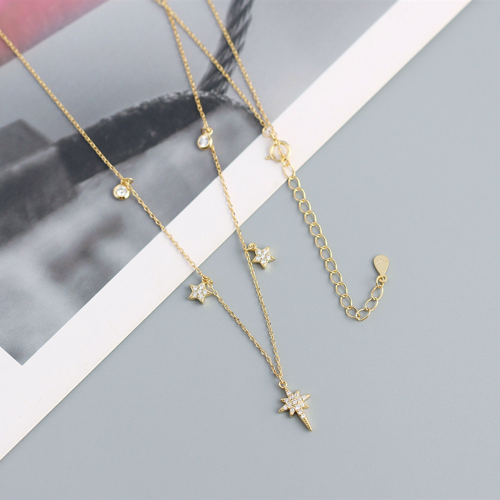 European S925 Silver Necklace INS Light Luxury Star Diamond Collarbone Chain Jewelry - Image 7
