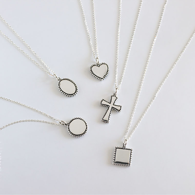 New Simple Vintage Necklace S925 Silver Cross Round Pendant Square Heart Silver Pendant Collarbone Chain - Image 5