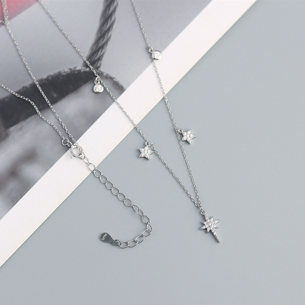 European S925 Silver Necklace INS Light Luxury Star Diamond Collarbone Chain Jewelry - Image 8