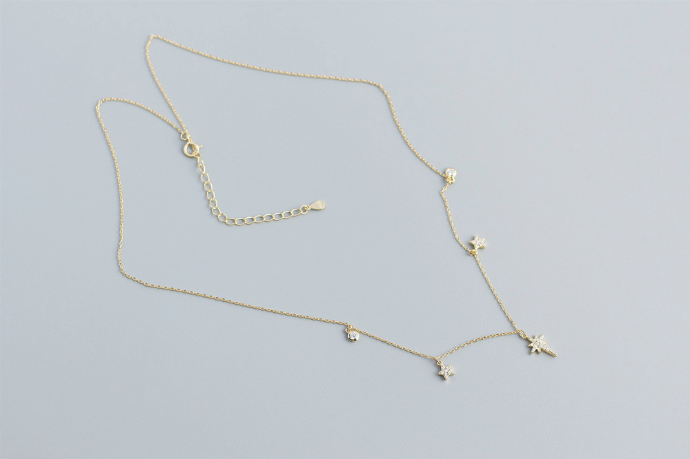 European S925 Silver Necklace INS Light Luxury Star Diamond Collarbone Chain Jewelry - Image 9