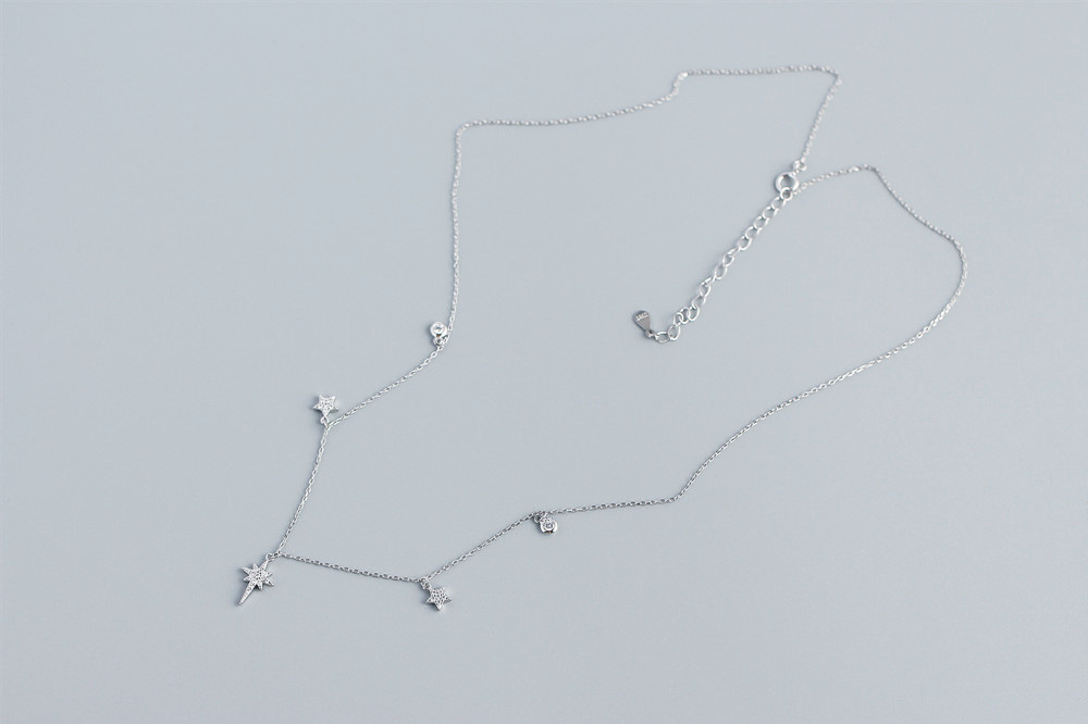 European S925 Silver Necklace INS Light Luxury Star Diamond Collarbone Chain Jewelry - Image 10