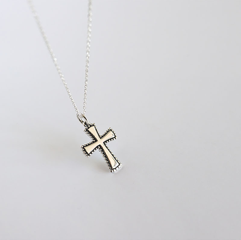 New Simple Vintage Necklace S925 Silver Cross Round Pendant Square Heart Silver Pendant Collarbone Chain - Image 9