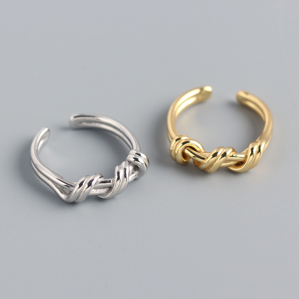 Korean and Japanese Style S925 Sterling Silver INS Trendy Ribbon Knot Woven Ring Popular for Influencers - Image 2