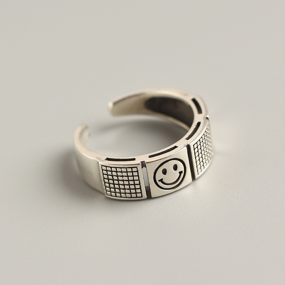 Korean Dongdaemun S925 Sterling Silver Smiley Face Ring Double-layer Trendy Smiley Face Ring for Women - Image 2