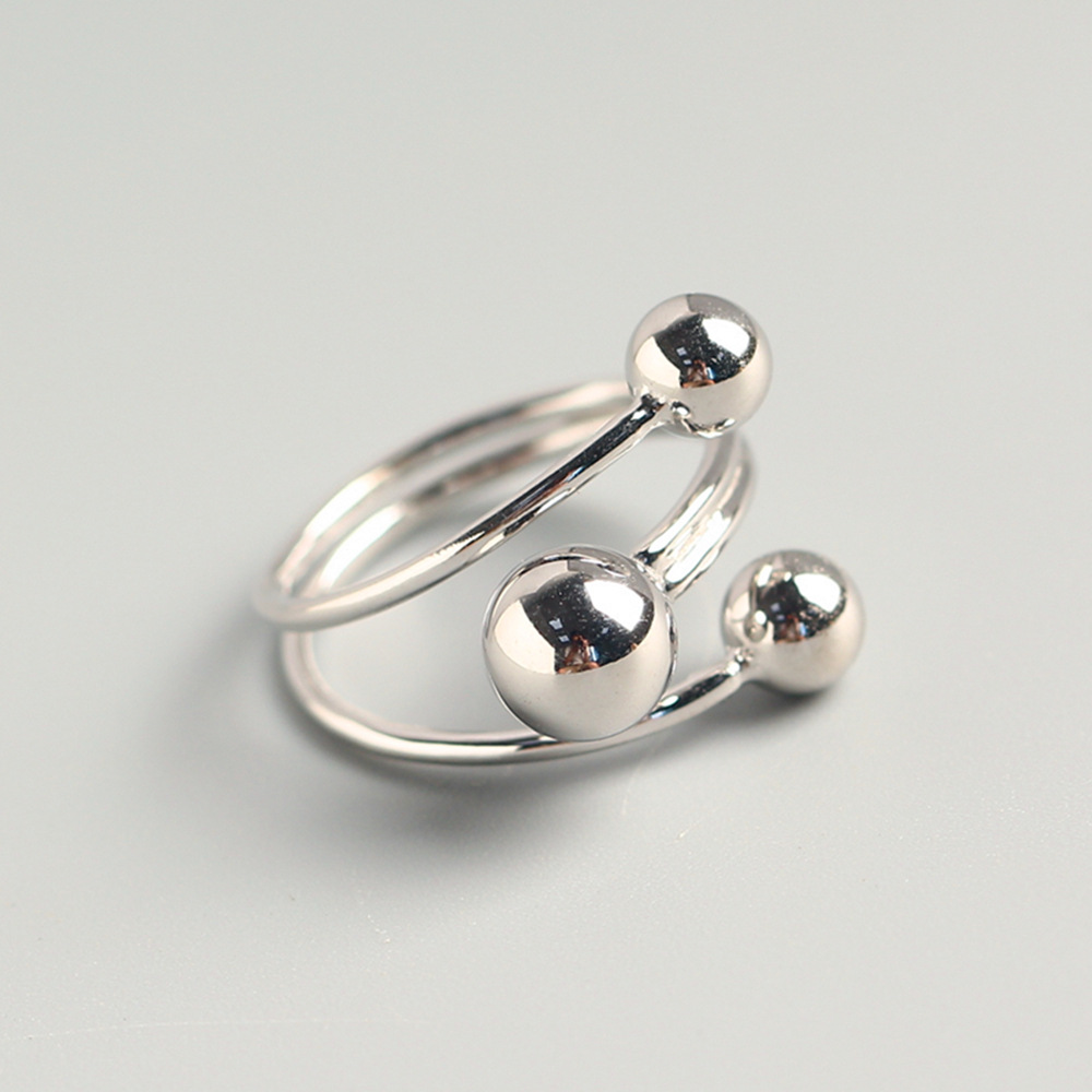Korean Dongdaemun Trendy Round Bead Cross Ring Minimalist Plain Bead Line S925 Silver Ring - Image 2