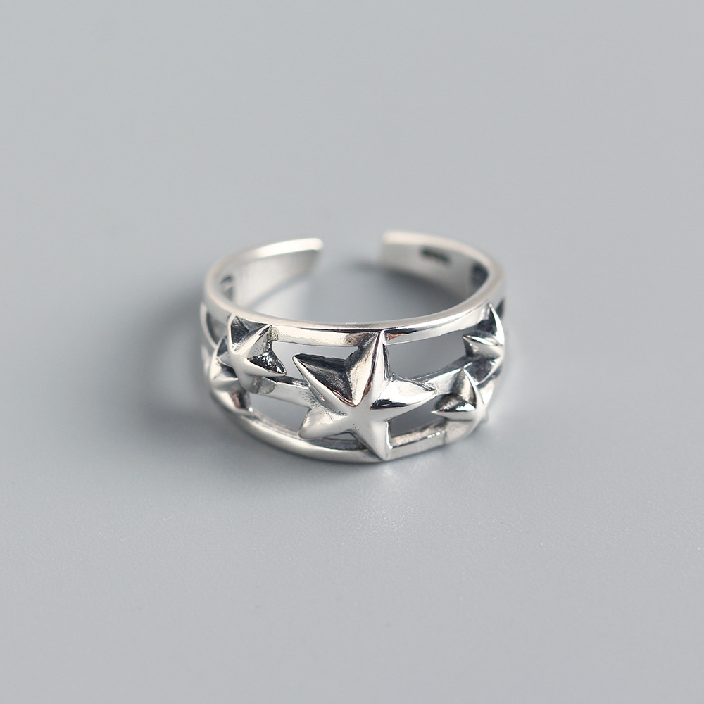 Korean Style S925 Sterling Silver INS Vintage Five-pointed Star Ring Retro Star Design for Women - Image 2