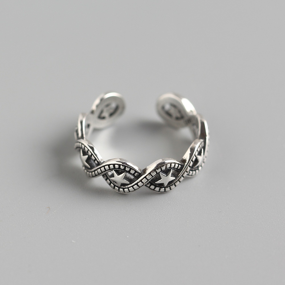 Korean Style S925 Sterling Silver Star Vintage Ring Trendy Fashionable Open Index Finger Ring for Women - Image 2