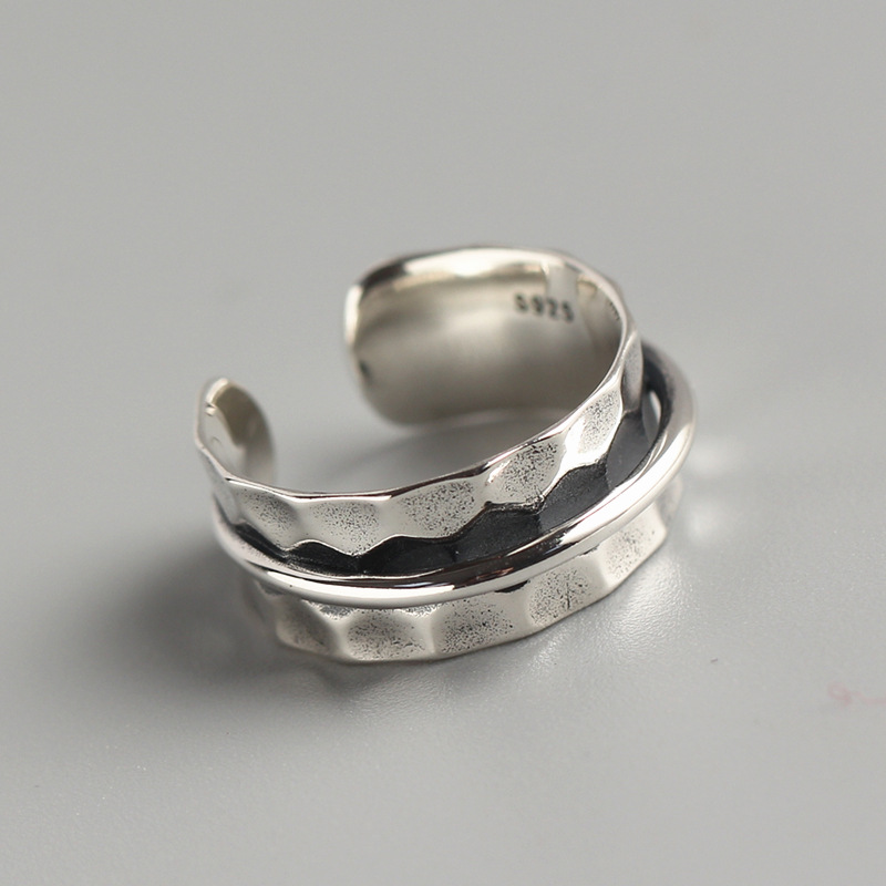 Korean Style Irregular Silver Ring Baroque Hammered Surface Satellite S925 Sterling Silver Ring - Image 2