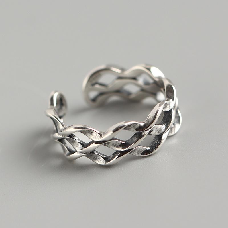 Trendy Vintage Wave Shaped Three-layer Ring 925 Silver Mobius Twisted Line Ring for Women - Image 2