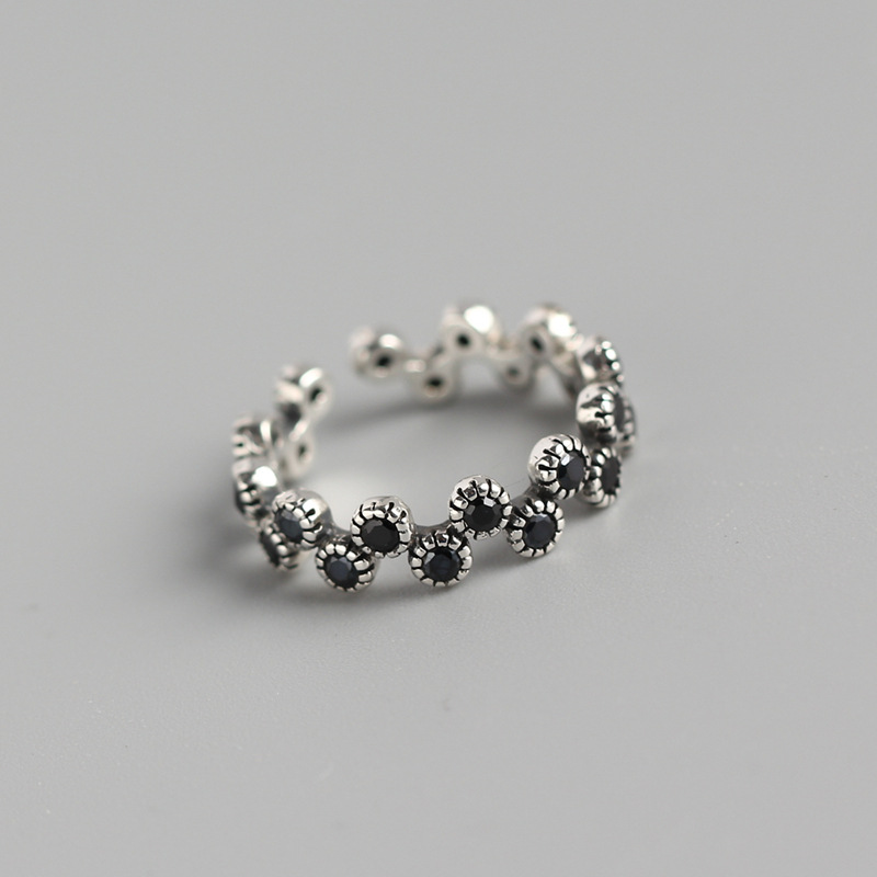 Korean Style Wave Silver Ring S925 Sterling Silver Vintage Zircon Ring Adjustable Open Hand Jewelry - Image 3