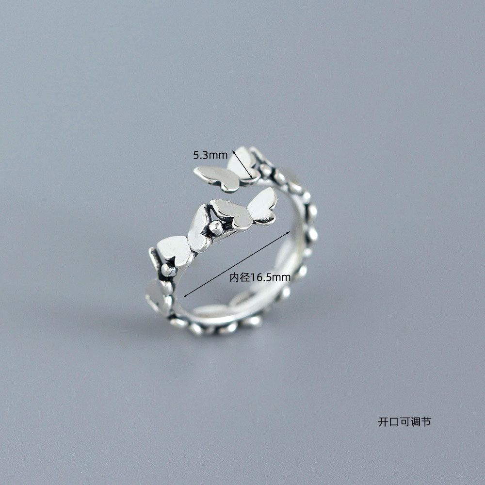 Korean Dongdaemun Round Bead Butterfly Niche Ring S925 Sterling Silver INS Trendy Index Finger Ring for Women - Image 5
