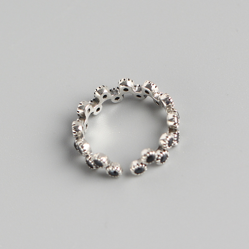 Korean Style Wave Silver Ring S925 Sterling Silver Vintage Zircon Ring Adjustable Open Hand Jewelry - Image 4