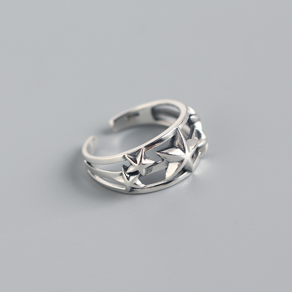 Korean Style S925 Sterling Silver INS Vintage Five-pointed Star Ring Retro Star Design for Women - Image 3