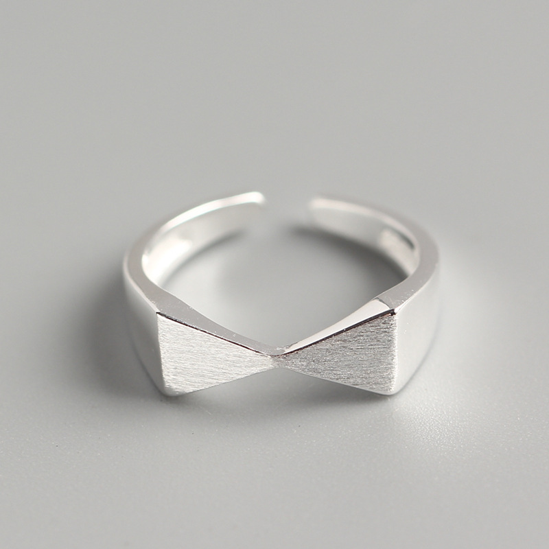 Korean Style Brushed Ribbon Knot Ring S925 Sterling Silver Simple Bowknot Ring Fresh Silver Jewelry - Image 3