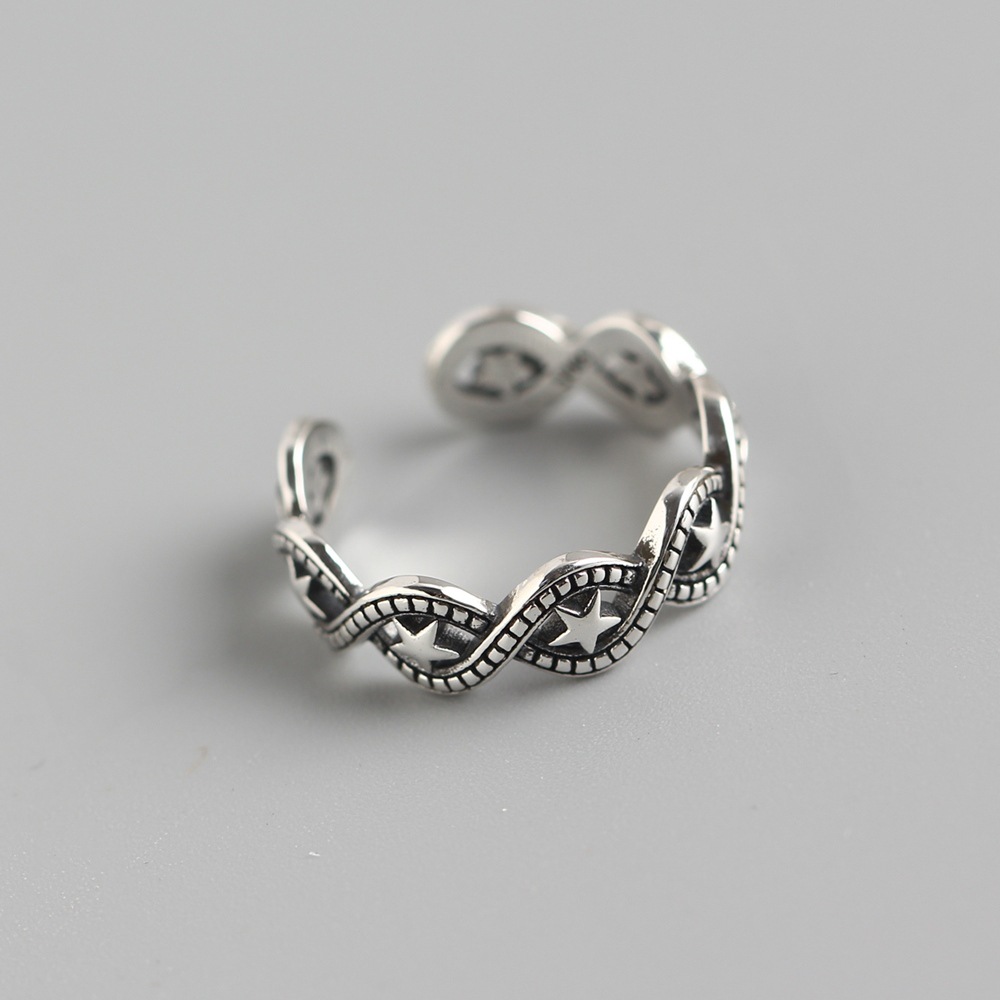 Korean Style S925 Sterling Silver Star Vintage Ring Trendy Fashionable Open Index Finger Ring for Women - Image 3