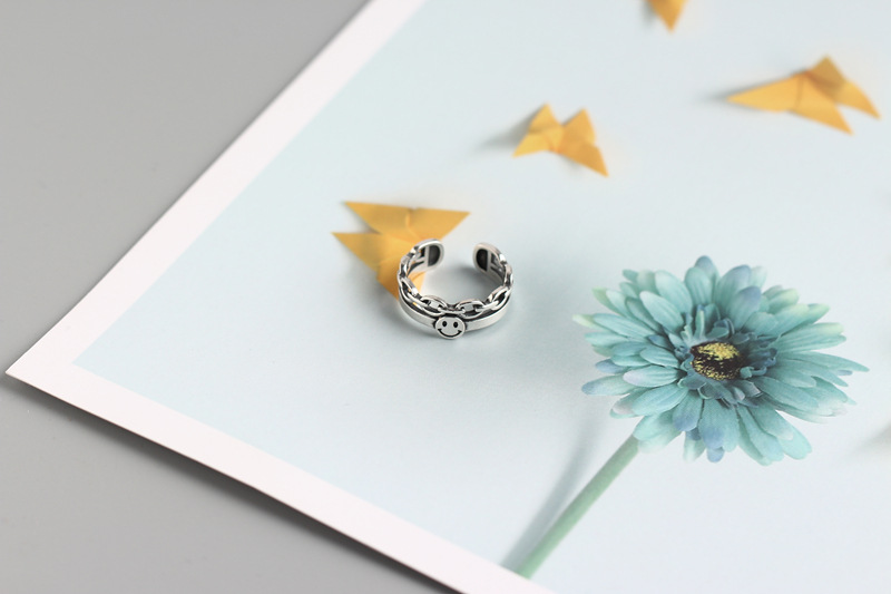 Korean Dongdaemun Vintage Smiley Face Double-layer Ring S925 Sterling Silver Personality Index Finger Ring - Image 4