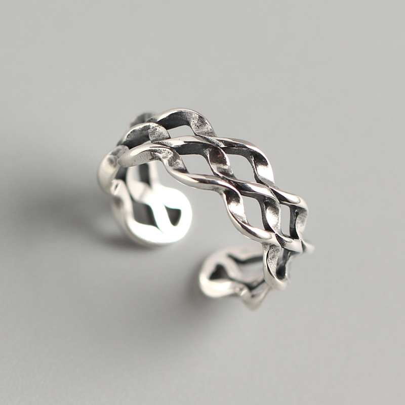 Trendy Vintage Wave Shaped Three-layer Ring 925 Silver Mobius Twisted Line Ring for Women - Image 3