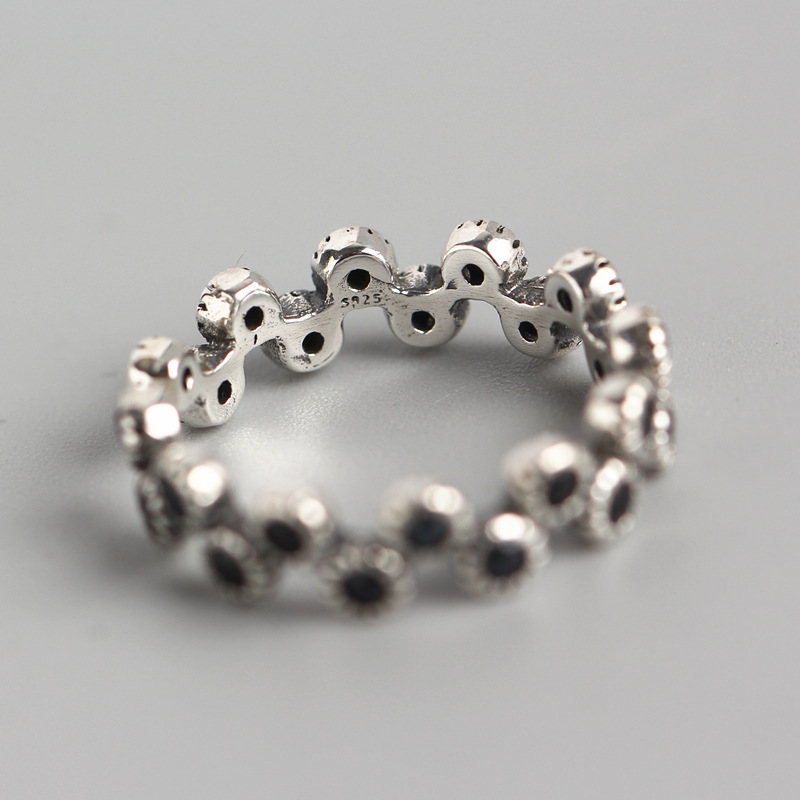 Korean Style Wave Silver Ring S925 Sterling Silver Vintage Zircon Ring Adjustable Open Hand Jewelry - Image 5