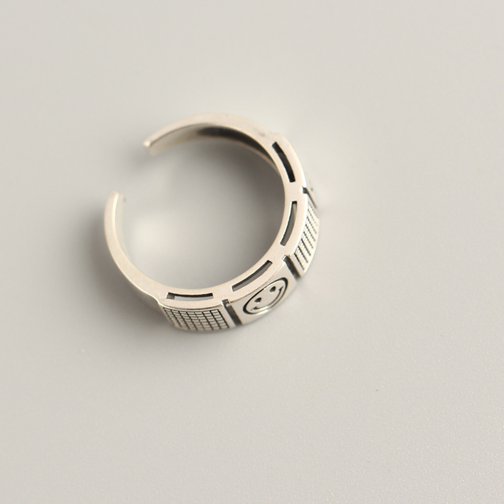 Korean Dongdaemun S925 Sterling Silver Smiley Face Ring Double-layer Trendy Smiley Face Ring for Women - Image 4