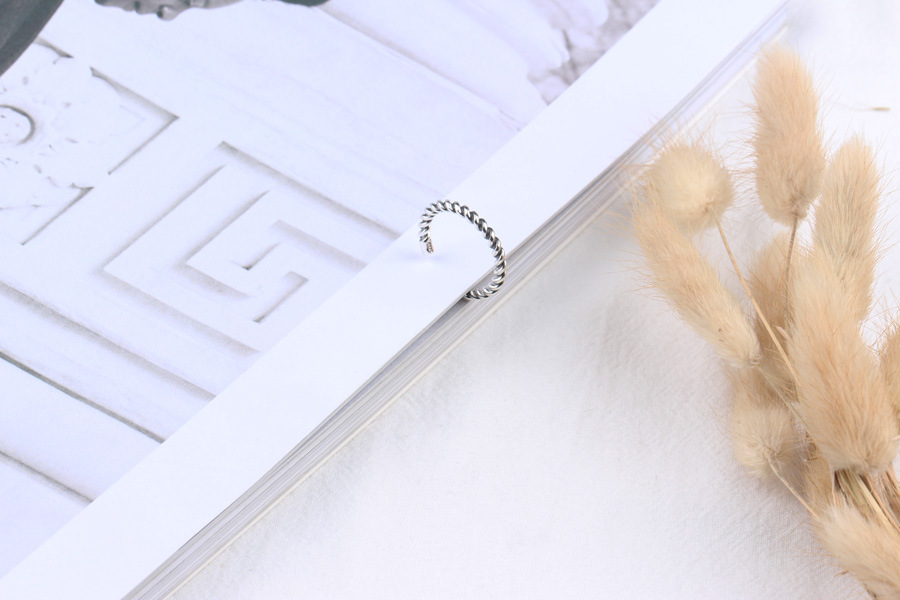 Thick Braided Ring Korean Style S925 Sterling Silver Twisted Vintage Thai Silver Knuckle Ring - Image 3