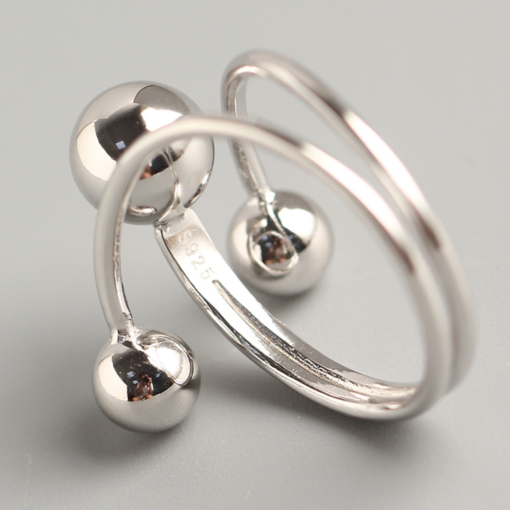 Korean Dongdaemun Trendy Round Bead Cross Ring Minimalist Plain Bead Line S925 Silver Ring - Image 4