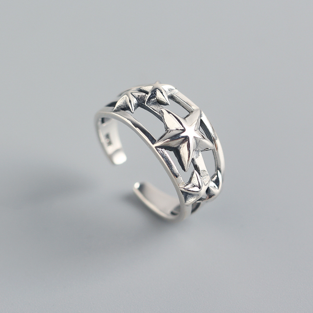 Korean Style S925 Sterling Silver INS Vintage Five-pointed Star Ring Retro Star Design for Women - Image 4