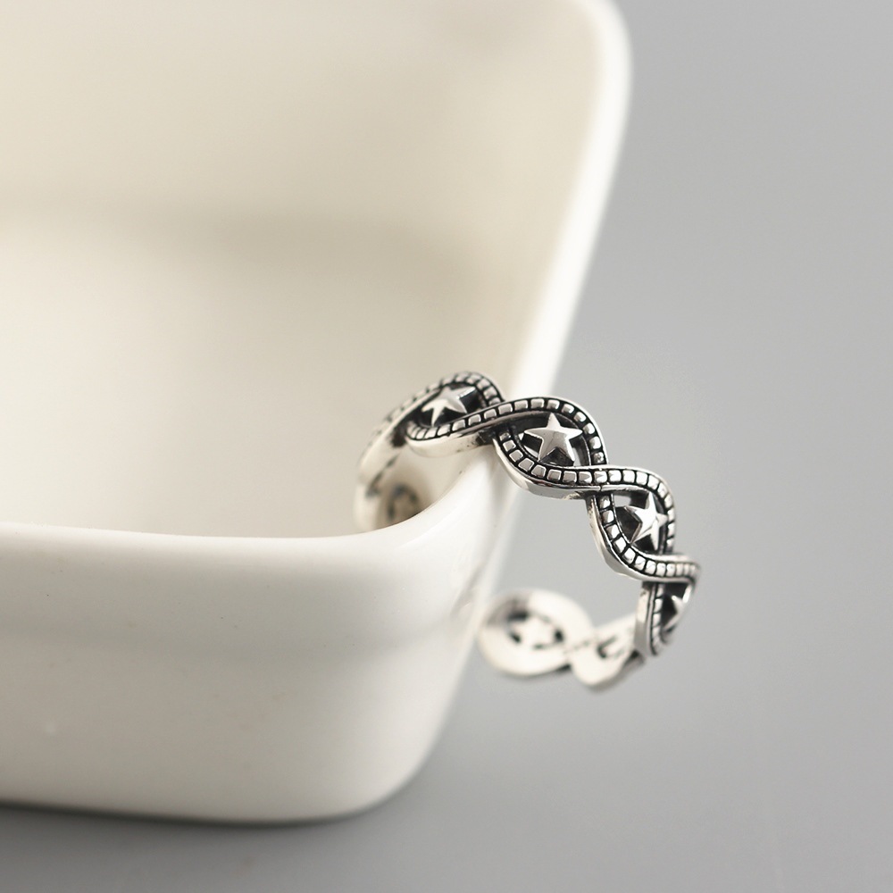 Korean Style S925 Sterling Silver Star Vintage Ring Trendy Fashionable Open Index Finger Ring for Women - Image 4