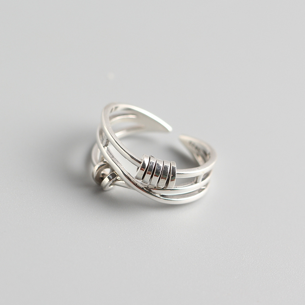 Korean Style S925 Sterling Silver Multi-layer Cross Ring Vintage Adjustable Spinning Circle Index Finger Ring - Image 4