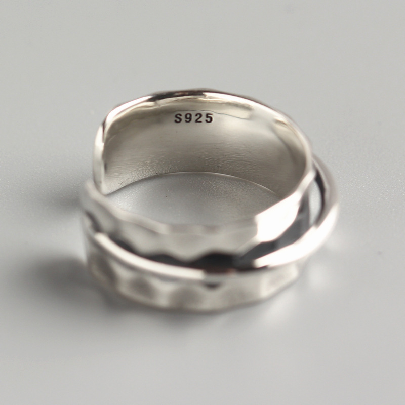 Korean Style Irregular Silver Ring Baroque Hammered Surface Satellite S925 Sterling Silver Ring - Image 4