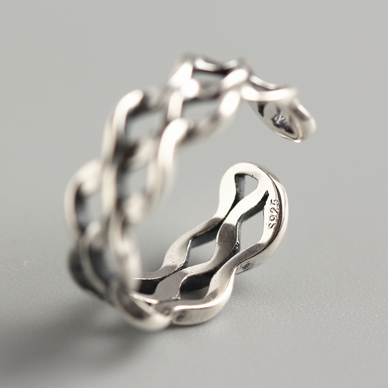 Trendy Vintage Wave Shaped Three-layer Ring 925 Silver Mobius Twisted Line Ring for Women - Image 4