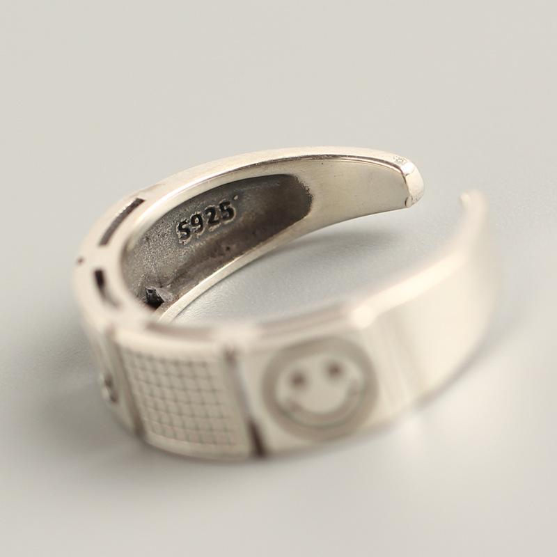 Korean Dongdaemun S925 Sterling Silver Smiley Face Ring Double-layer Trendy Smiley Face Ring for Women - Image 5