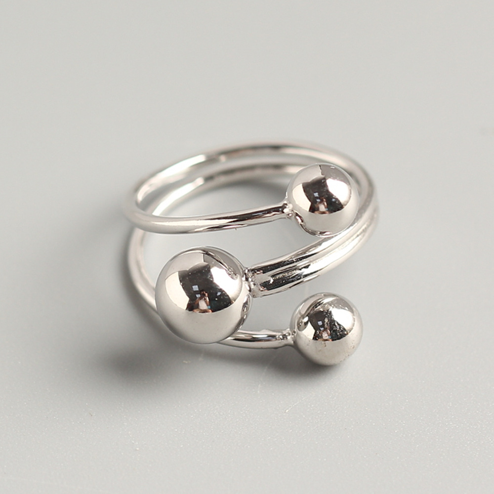 Korean Dongdaemun Trendy Round Bead Cross Ring Minimalist Plain Bead Line S925 Silver Ring - Image 5