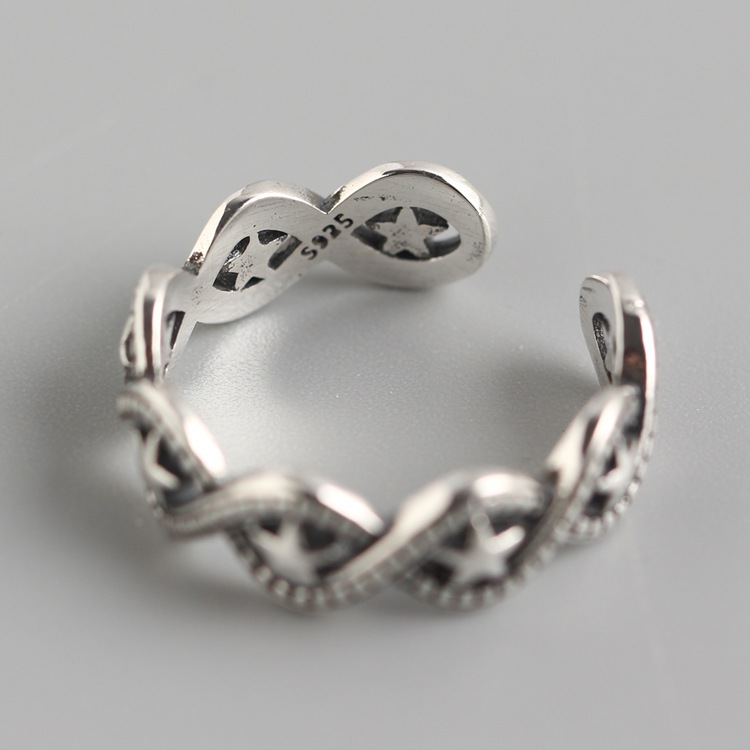Korean Style S925 Sterling Silver Star Vintage Ring Trendy Fashionable Open Index Finger Ring for Women - Image 5
