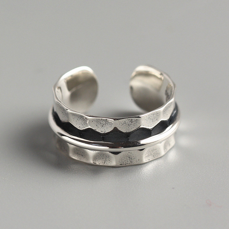 Korean Style Irregular Silver Ring Baroque Hammered Surface Satellite S925 Sterling Silver Ring - Image 5