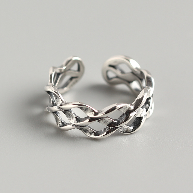 Trendy Vintage Wave Shaped Three-layer Ring 925 Silver Mobius Twisted Line Ring for Women - Image 5