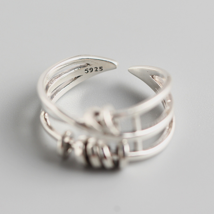 Korean Style S925 Sterling Silver Multi-layer Cross Ring Vintage Adjustable Spinning Circle Index Finger Ring - Image 5