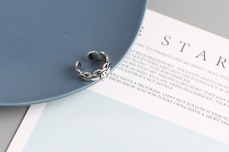 Korean Dongdaemun Vintage Smiley Face Double-layer Ring S925 Sterling Silver Personality Index Finger Ring - Image 6