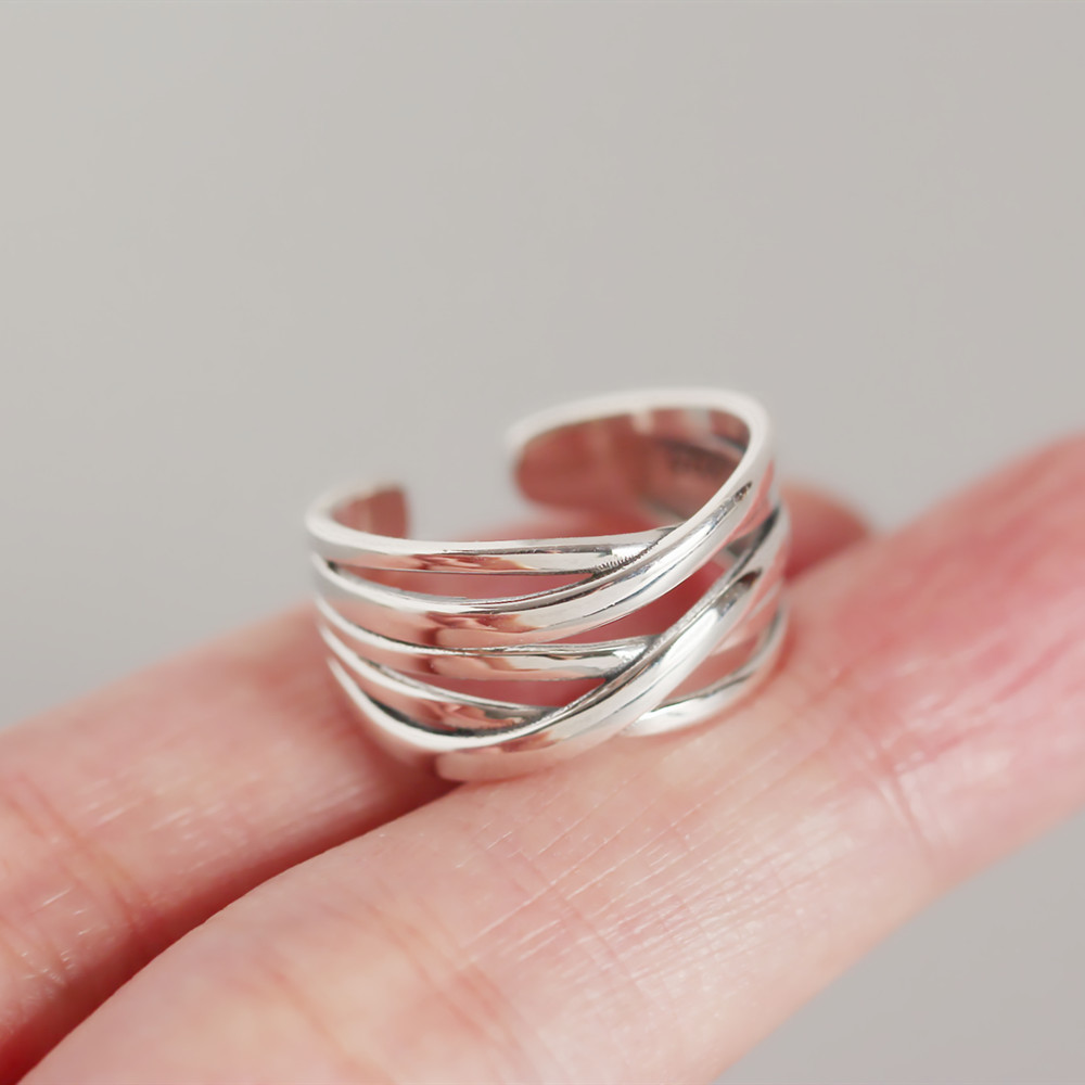 Korean and Japanese Style S925 Sterling Silver Line Woven Ring Vintage Braided Design Ring for Women Silver Jewelry - Image 6