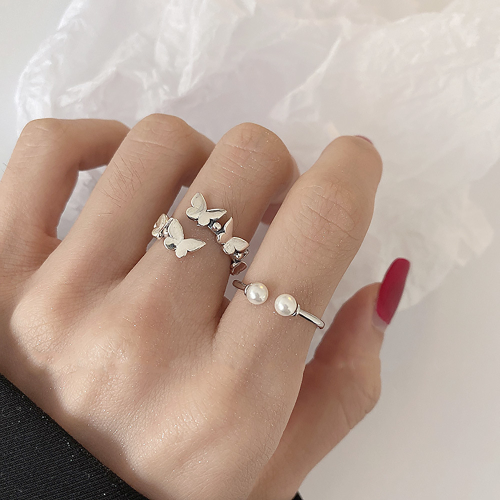 Korean Dongdaemun Round Bead Butterfly Niche Ring S925 Sterling Silver INS Trendy Index Finger Ring for Women - Image 11