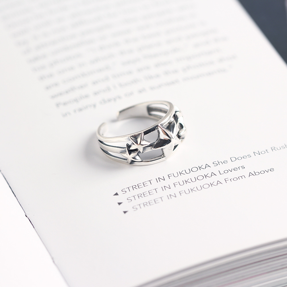 Korean Style S925 Sterling Silver INS Vintage Five-pointed Star Ring Retro Star Design for Women - Image 6