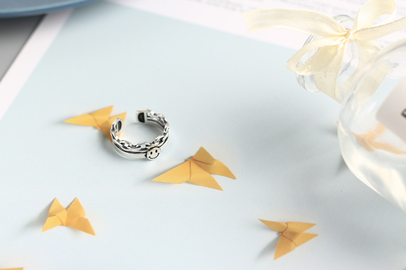 Korean Dongdaemun Vintage Smiley Face Double-layer Ring S925 Sterling Silver Personality Index Finger Ring - Image 7