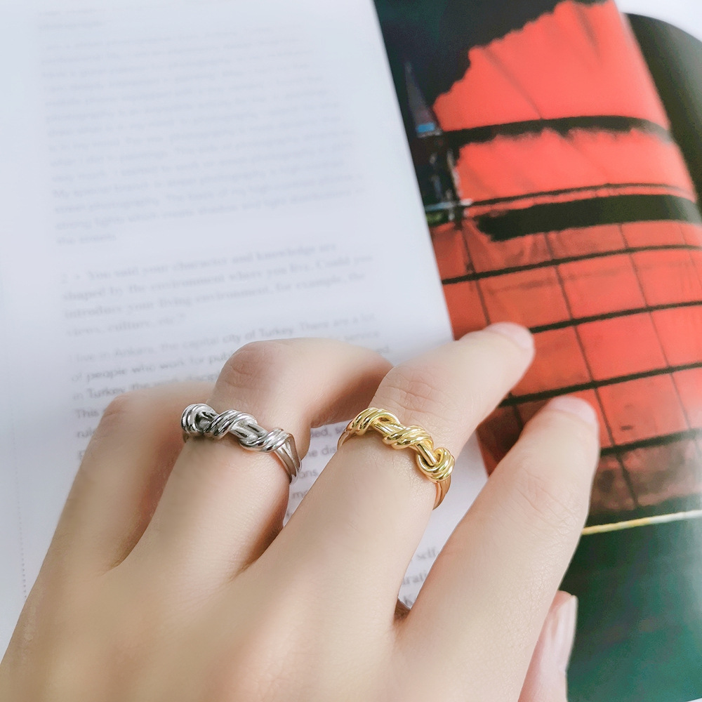 Korean and Japanese Style S925 Sterling Silver INS Trendy Ribbon Knot Woven Ring Popular for Influencers - Image 7