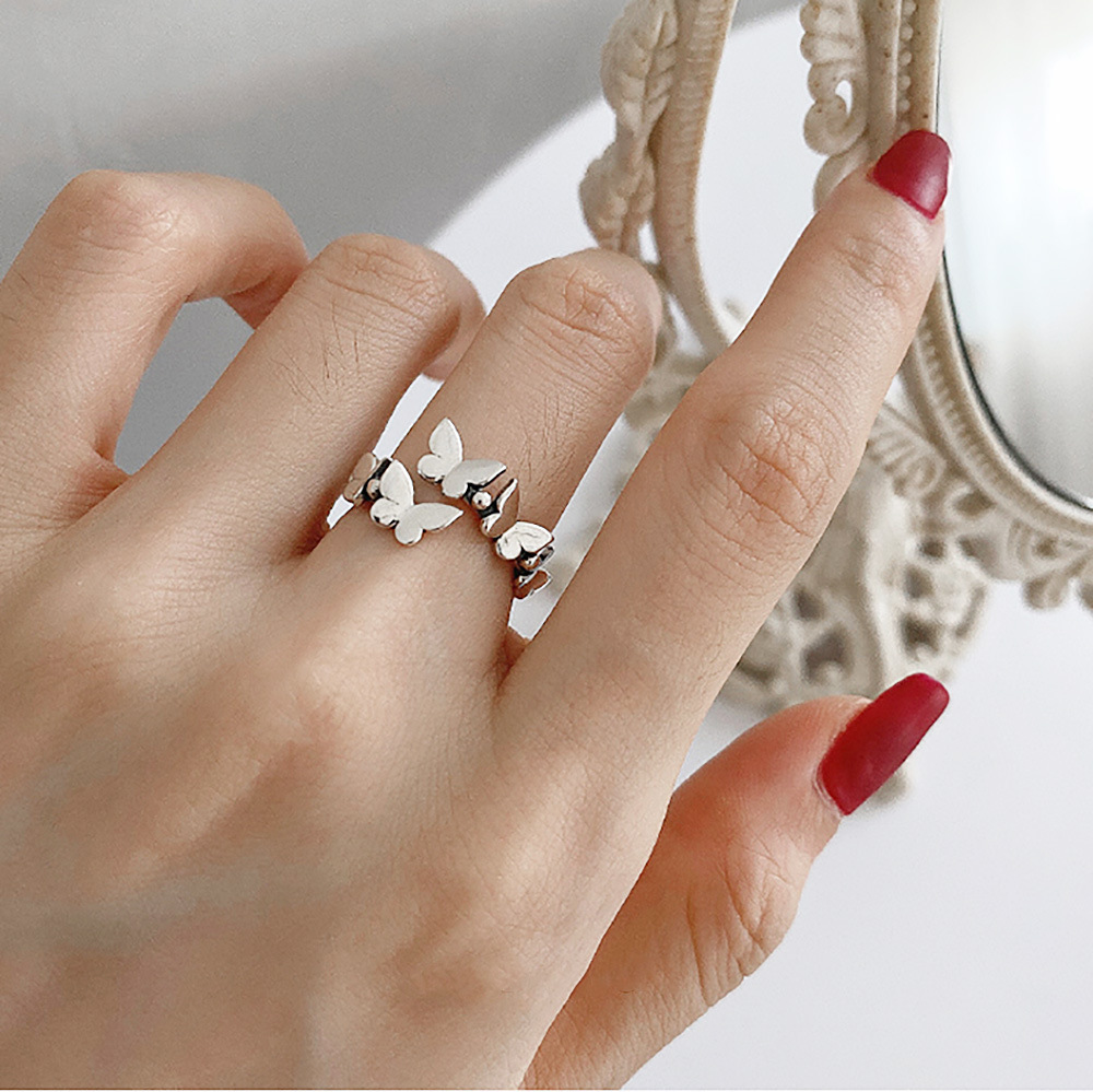 Korean Dongdaemun Round Bead Butterfly Niche Ring S925 Sterling Silver INS Trendy Index Finger Ring for Women - Image 12