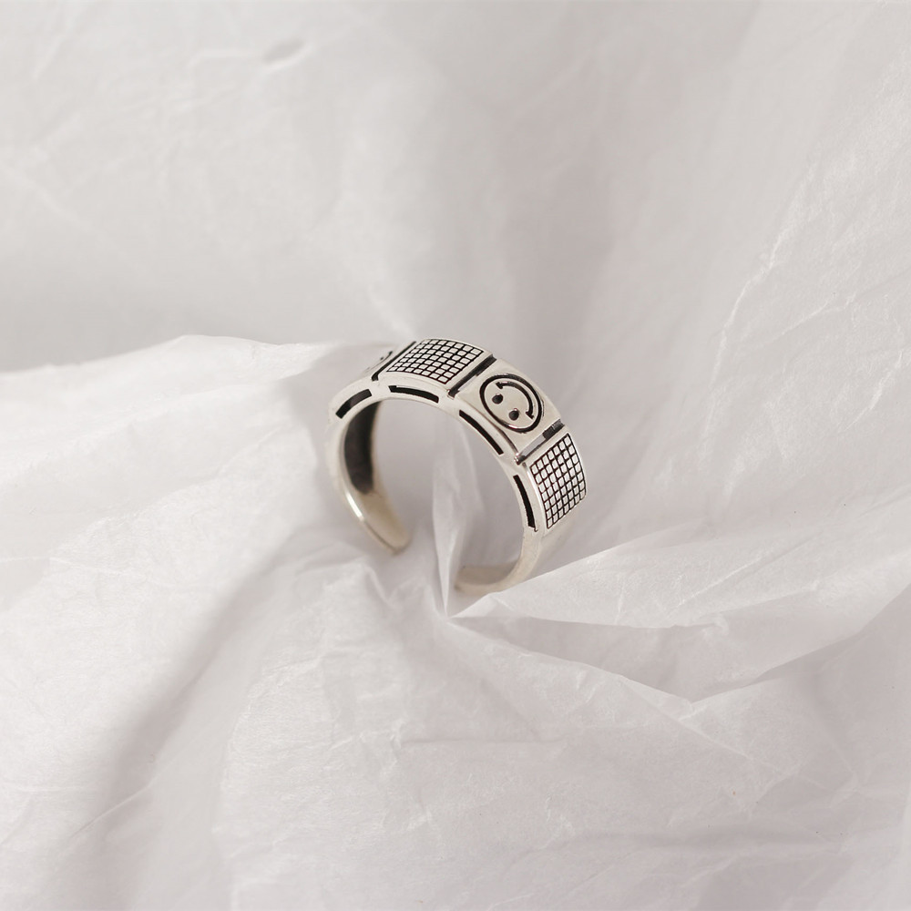 Korean Dongdaemun S925 Sterling Silver Smiley Face Ring Double-layer Trendy Smiley Face Ring for Women - Image 7