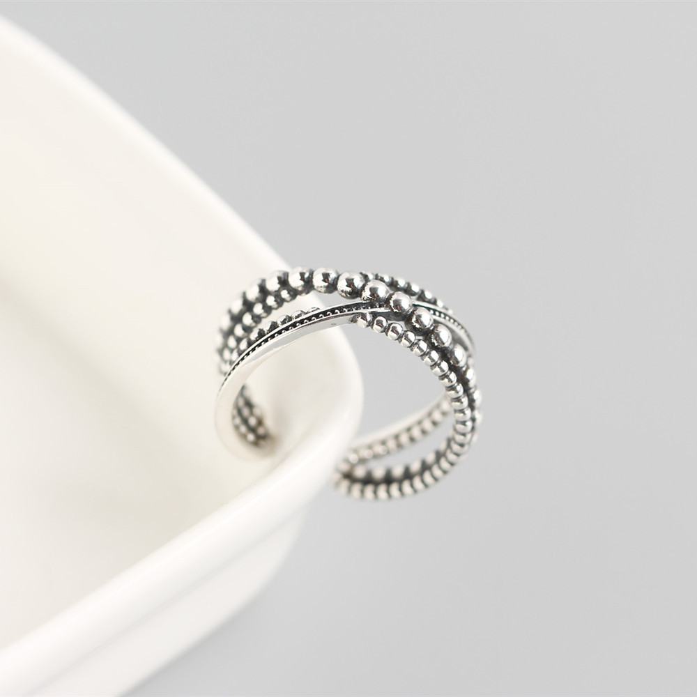 Korean Style Round Bead Braided Silver Ring S925 Sterling Silver Multi-layer Woven Vintage Ring for Women - Image 6