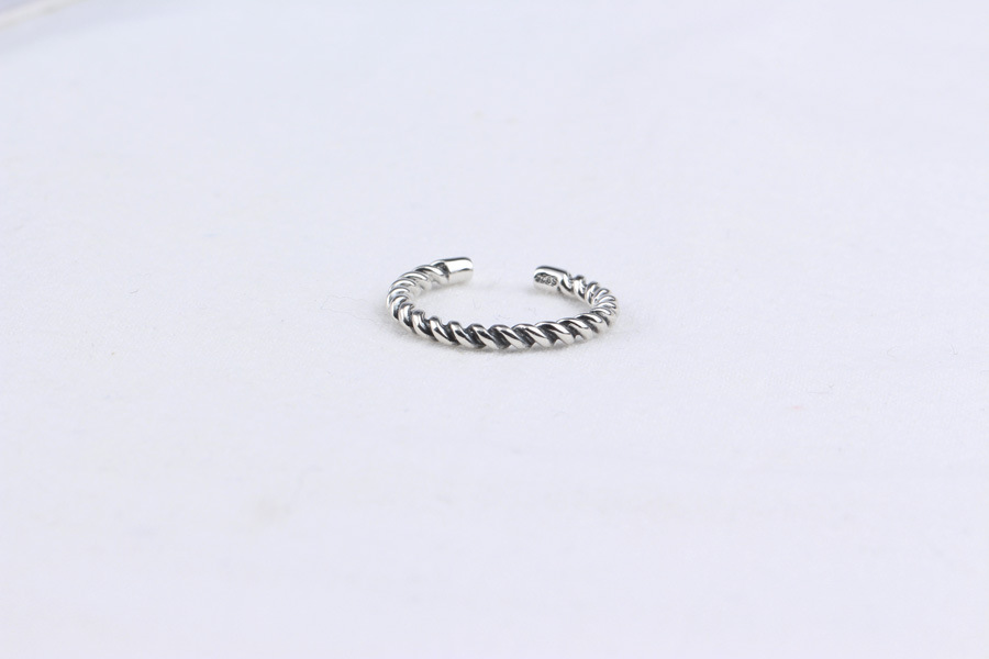 Thick Braided Ring Korean Style S925 Sterling Silver Twisted Vintage Thai Silver Knuckle Ring - Image 5