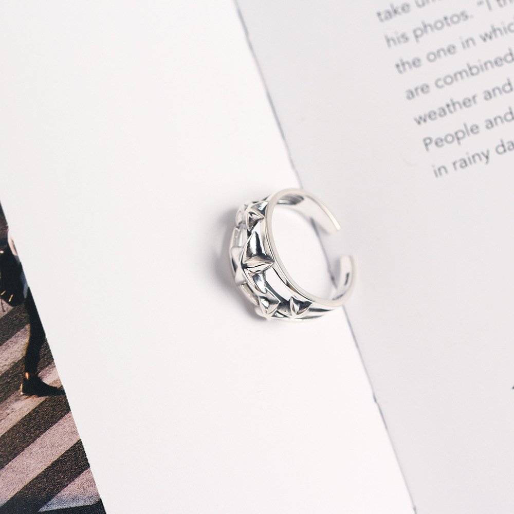 Korean Style S925 Sterling Silver INS Vintage Five-pointed Star Ring Retro Star Design for Women - Image 7