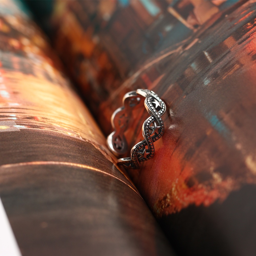 Korean Style S925 Sterling Silver Star Vintage Ring Trendy Fashionable Open Index Finger Ring for Women - Image 7