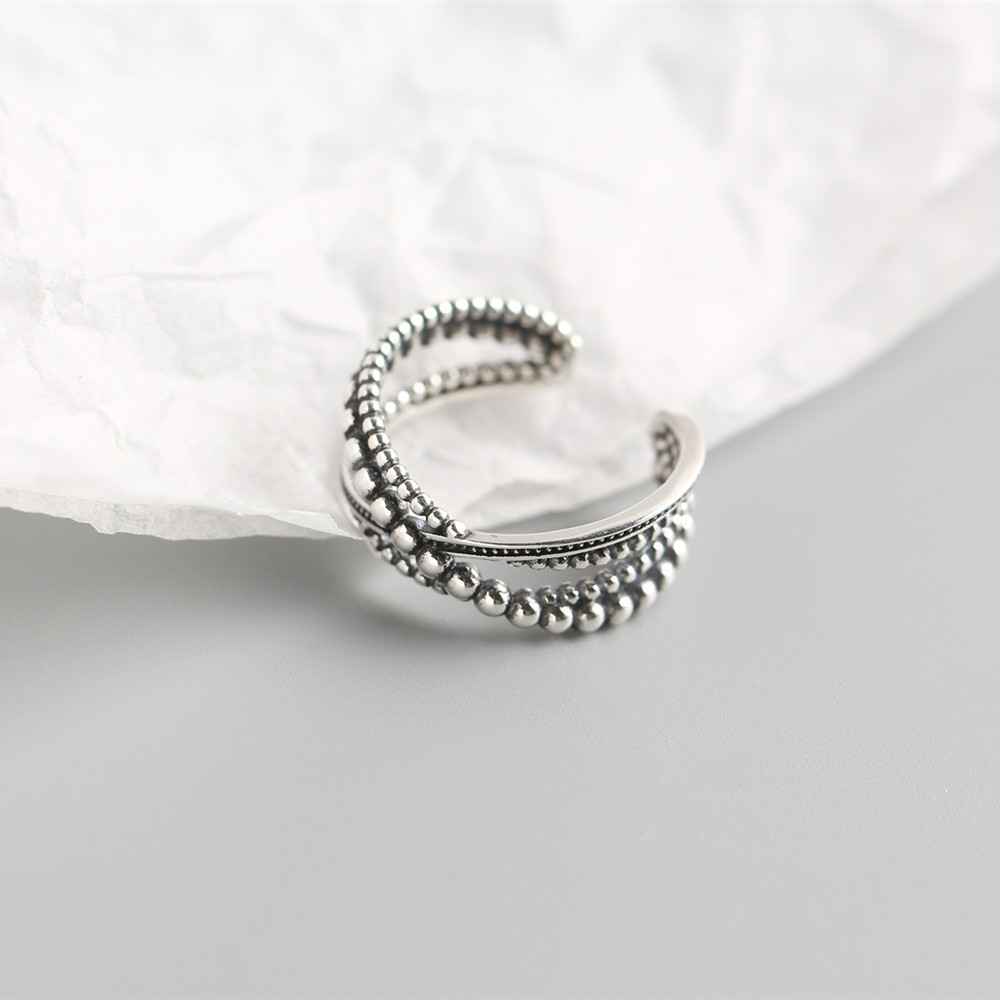 Korean Style Round Bead Braided Silver Ring S925 Sterling Silver Multi-layer Woven Vintage Ring for Women - Image 7