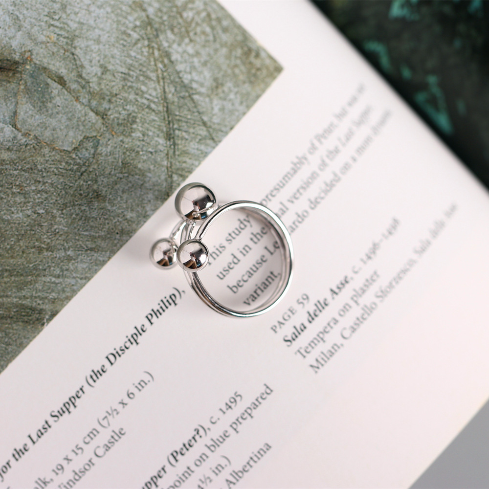 Korean Dongdaemun Trendy Round Bead Cross Ring Minimalist Plain Bead Line S925 Silver Ring - Image 8
